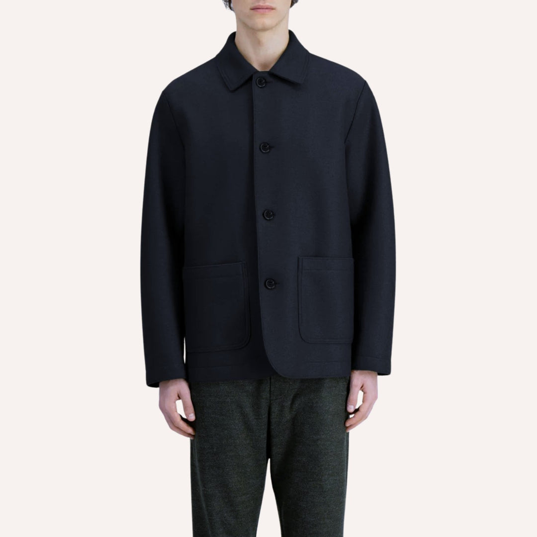 Navy Boiled Wool Utility Jacket
