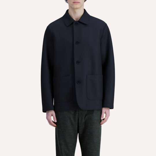 Navy Boiled Wool Utility Jacket
