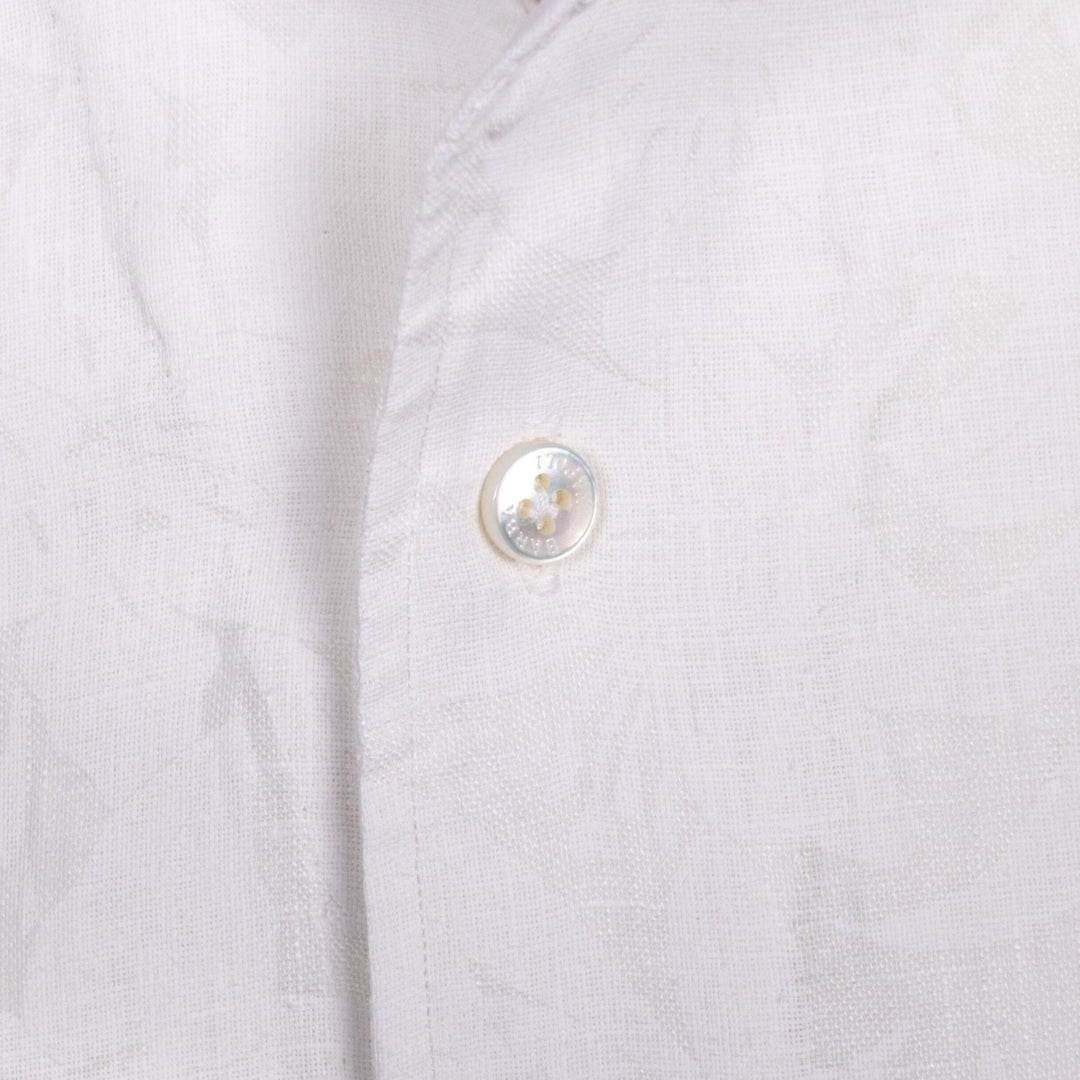 Cream White Linen Flower Print One Piece Collar Shirt