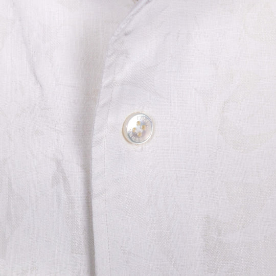 Cream White Linen Flower Print One Piece Collar Shirt