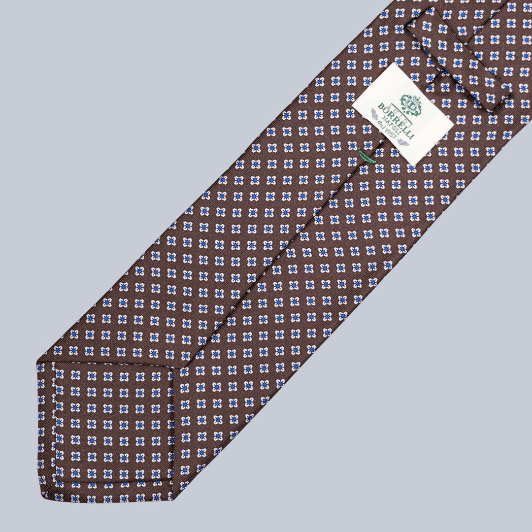 Brown Navy & White Geometric Pattern Tie