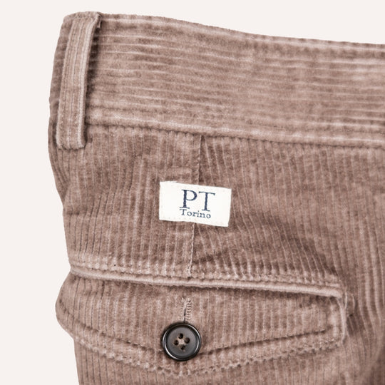 Washed Taupe Corduroy One Pleat Officer Chino - Tapered Fit