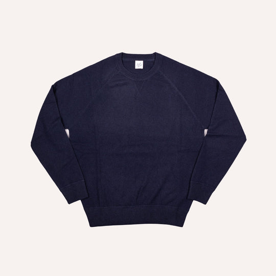 Navy Raglan Cashmere Crewneck Sweater
