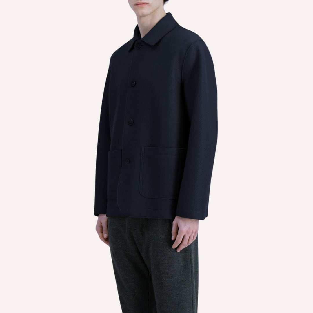 Navy Boiled Wool Utility Jacket