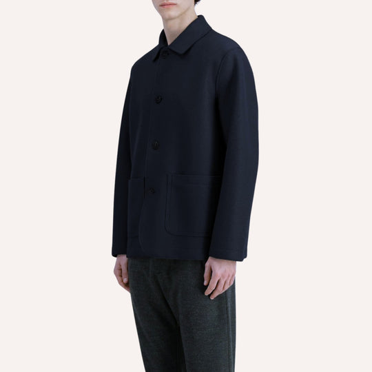 Navy Boiled Wool Utility Jacket