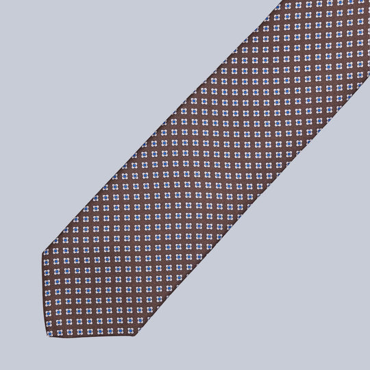 Brown Navy & White Geometric Pattern Tie