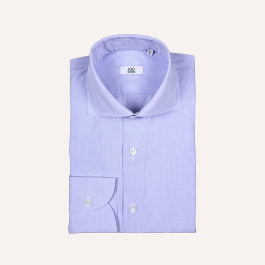Blue Microcheck Cutaway Cotton Shirt