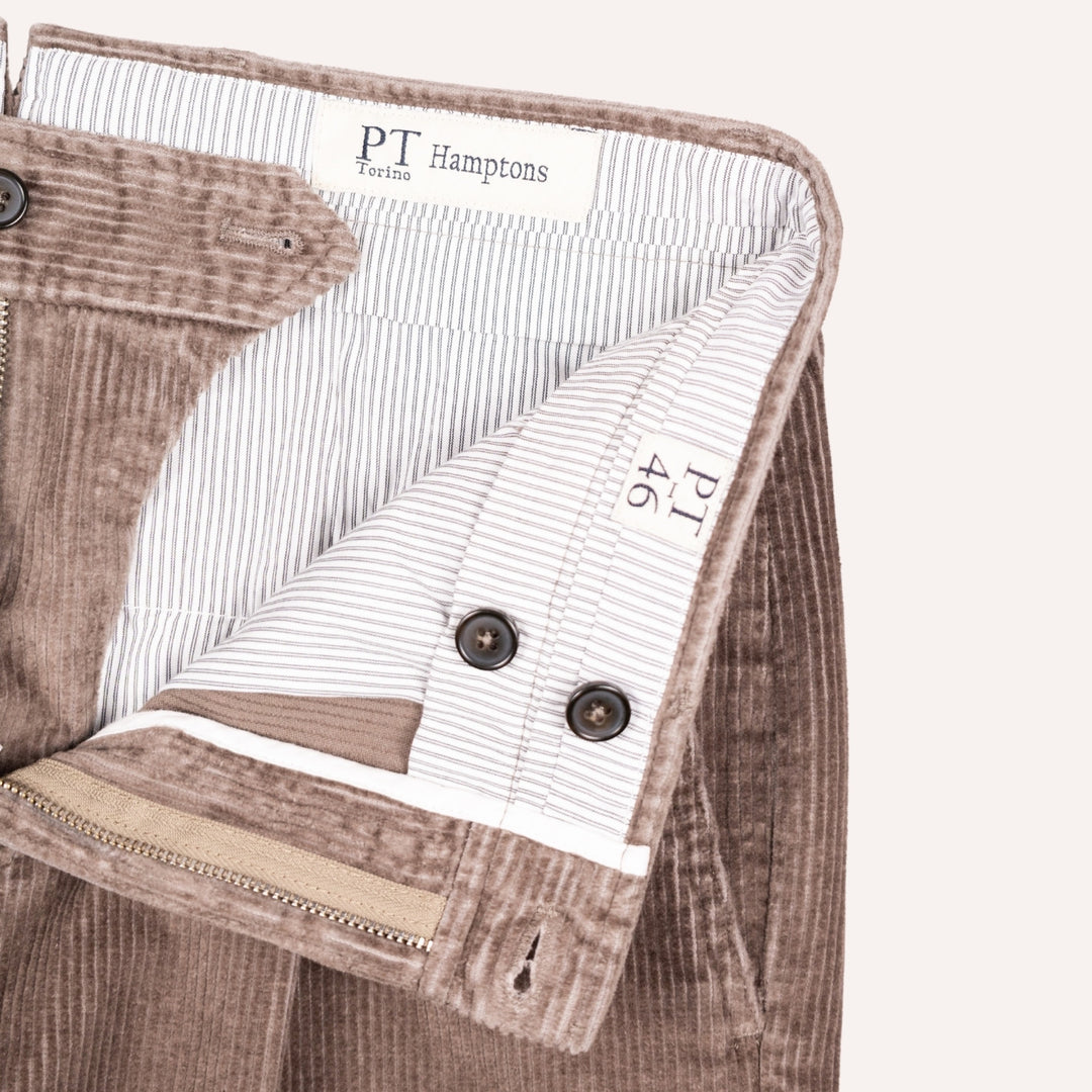 Washed Taupe Corduroy One Pleat Officer Chino - Tapered Fit