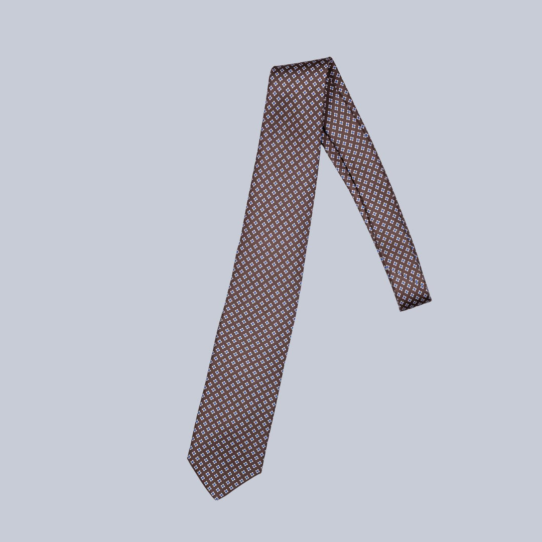 Brown Navy & White Geometric Pattern Tie