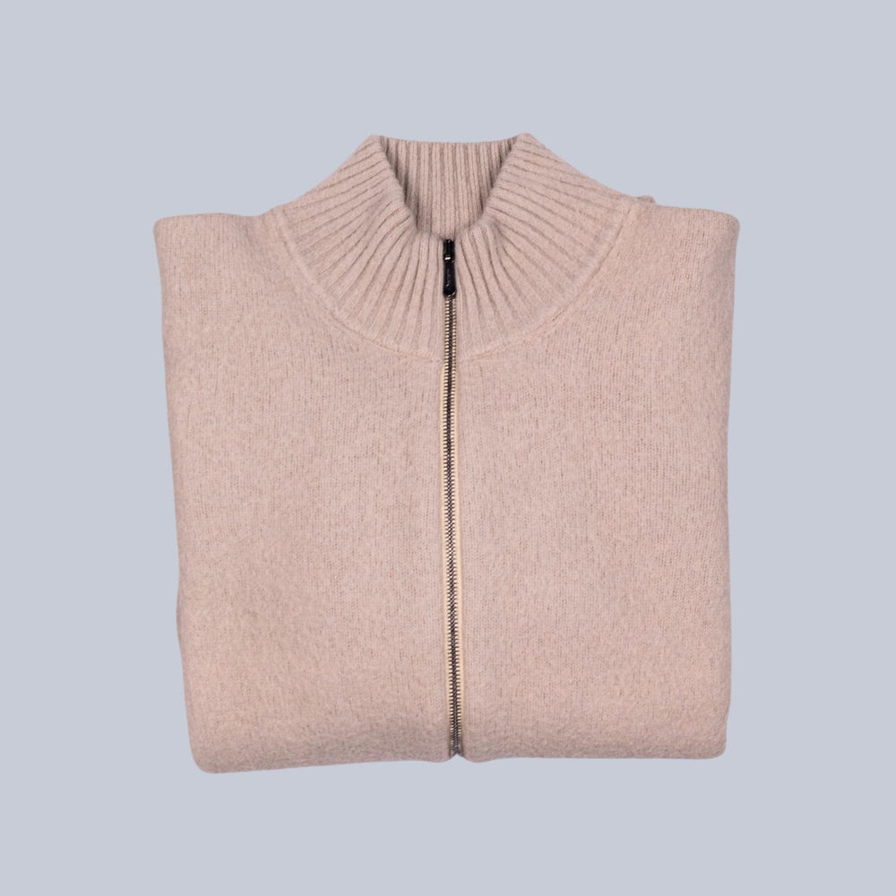 Sesame Beige Lambswool Full Zip Sweater