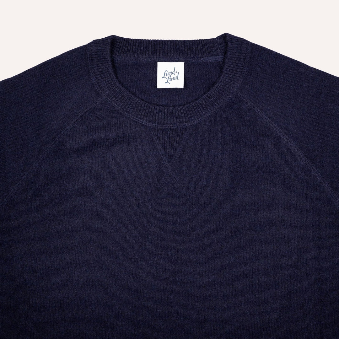Navy Raglan Cashmere Crewneck Sweater