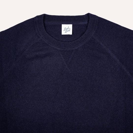 Navy Raglan Cashmere Crewneck Sweater