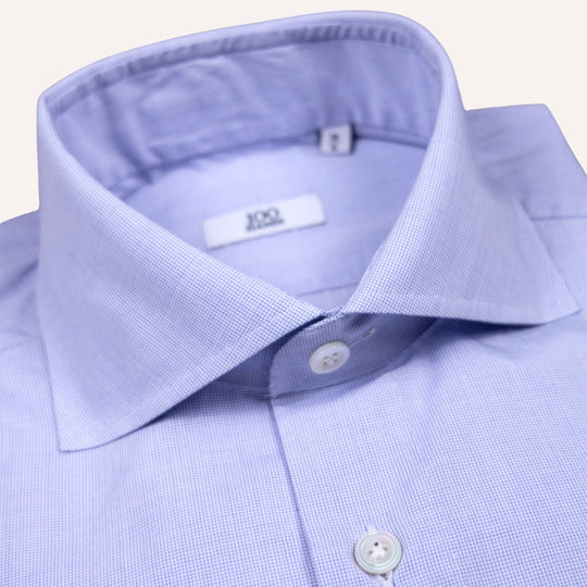 Blue Microcheck Cutaway Cotton Shirt