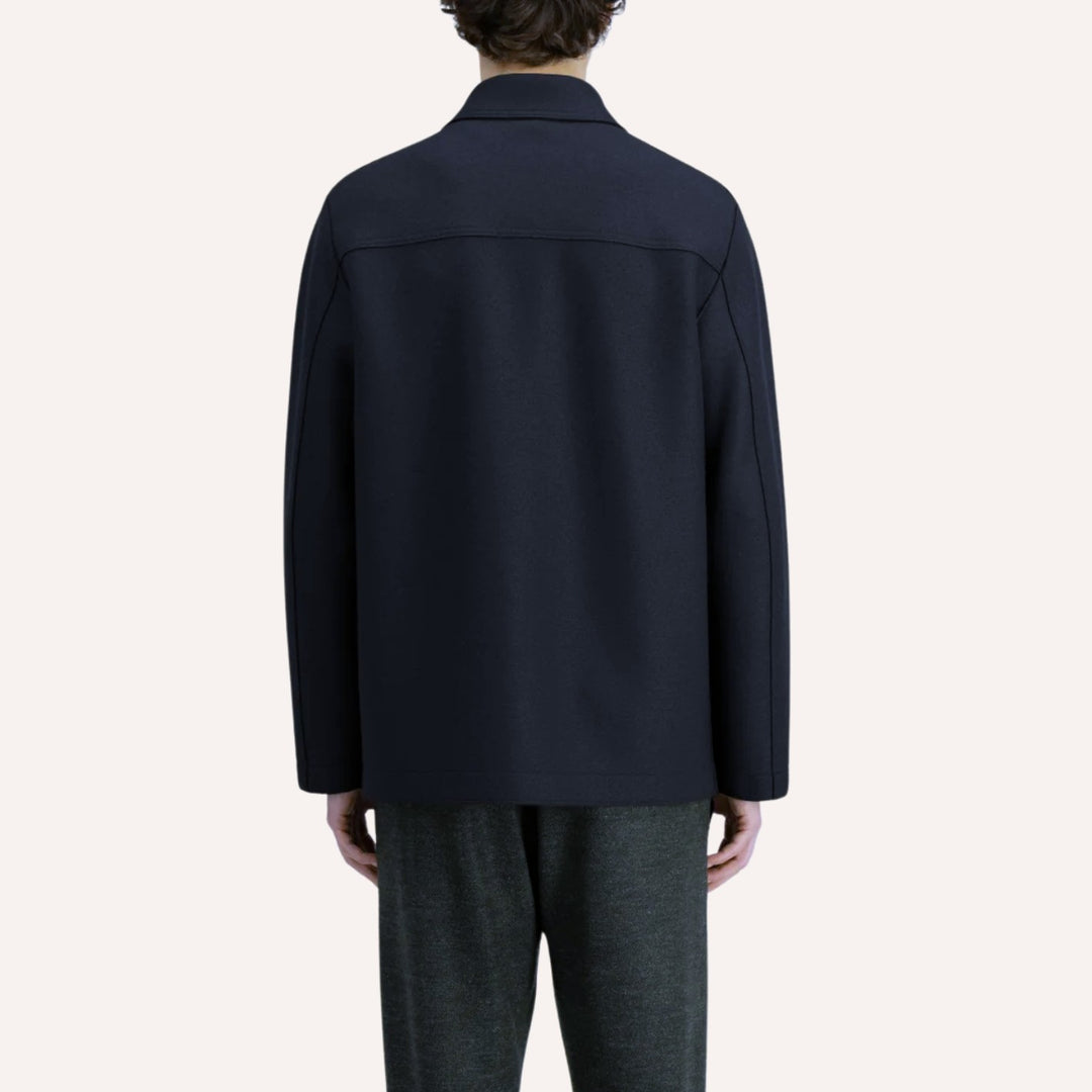 Navy Boiled Wool Utility Jacket