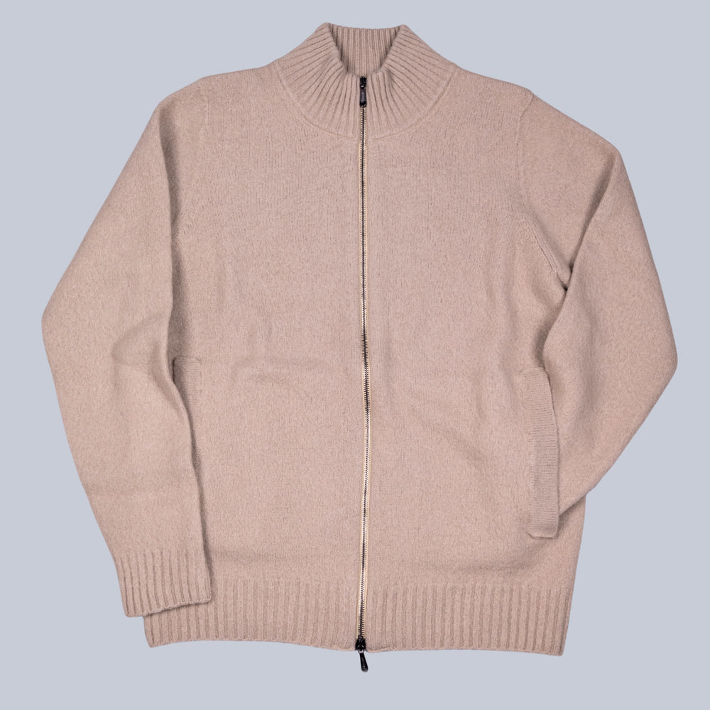 Sesame Beige Lambswool Full Zip Sweater