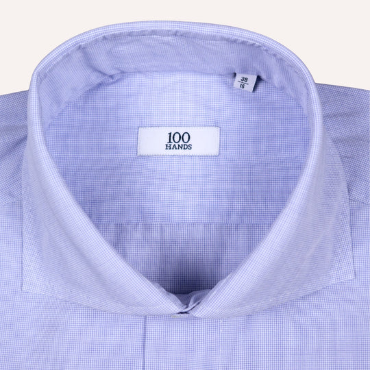 Blue Microcheck Cutaway Cotton Shirt