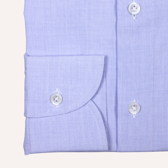 Blue Microcheck Cutaway Cotton Shirt