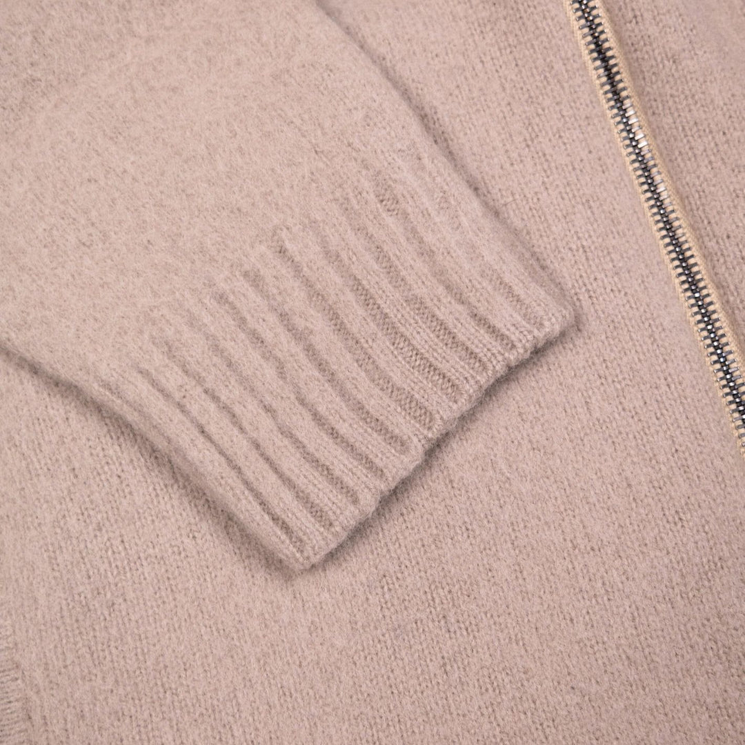 Sesame Beige Lambswool Full Zip Sweater