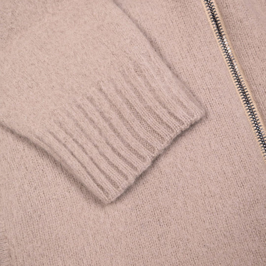 Sesame Beige Lambswool Full Zip Sweater