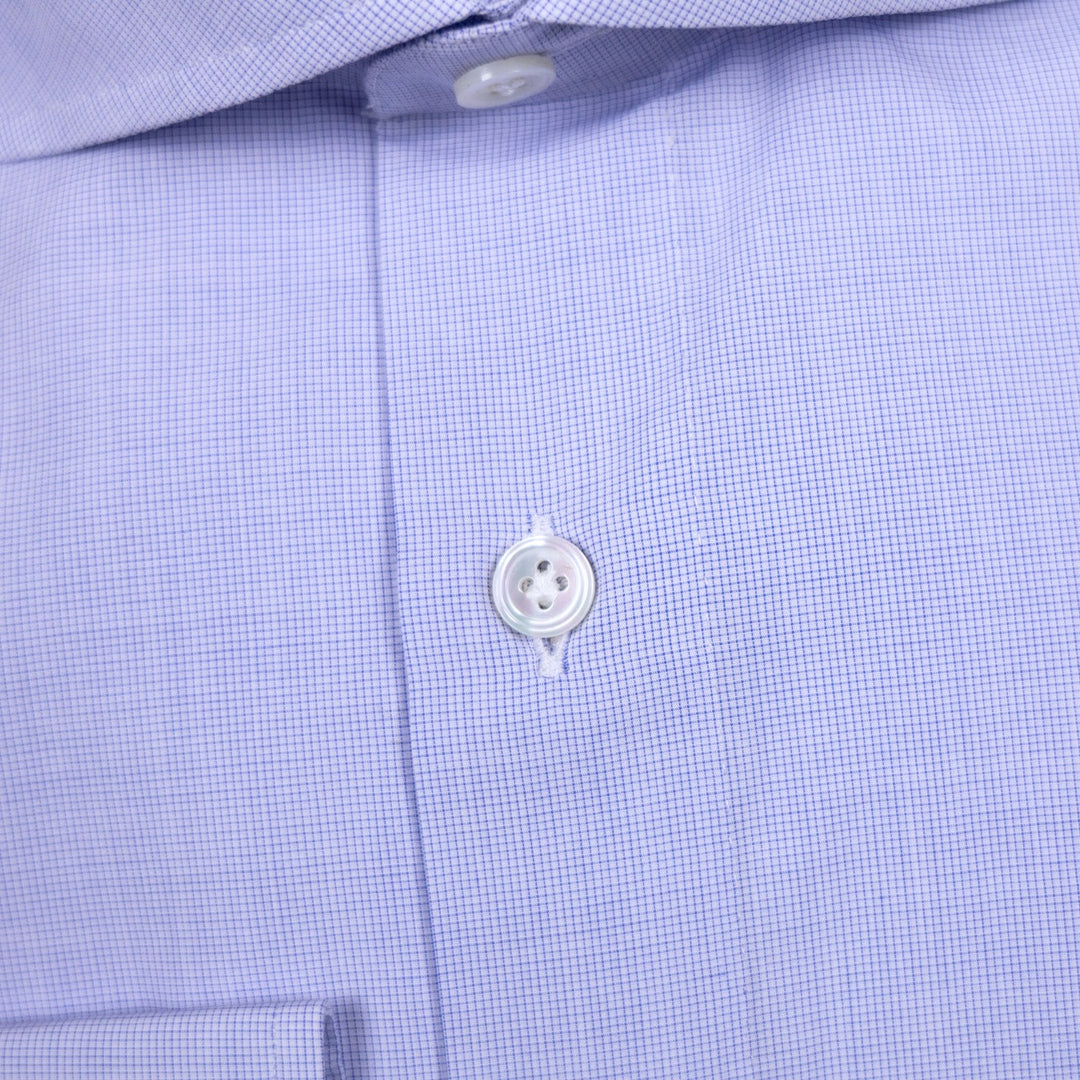 Blue Microcheck Cutaway Cotton Shirt