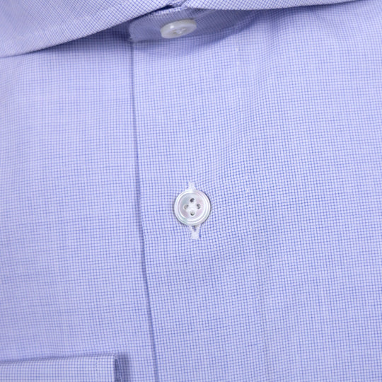 Blue Microcheck Cutaway Cotton Shirt