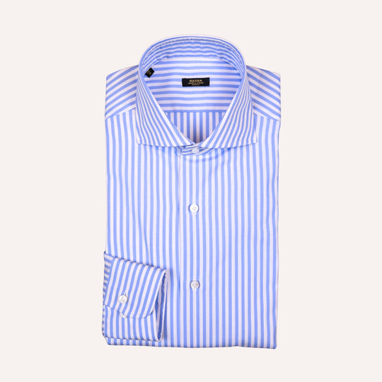 Blue White Striped Slim Fit Cut Away Shirt