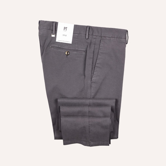 Washed Anthracite Grey Stretch Gabardine Trousers