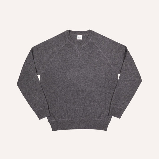 Dark Grey Raglan Cashmere Crewneck Sweater