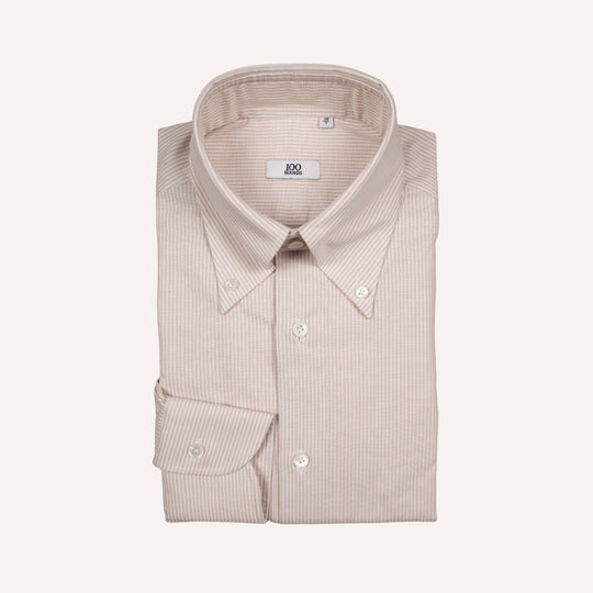 White & Taupe Button Down Oxford Shirt - Tailored Fit