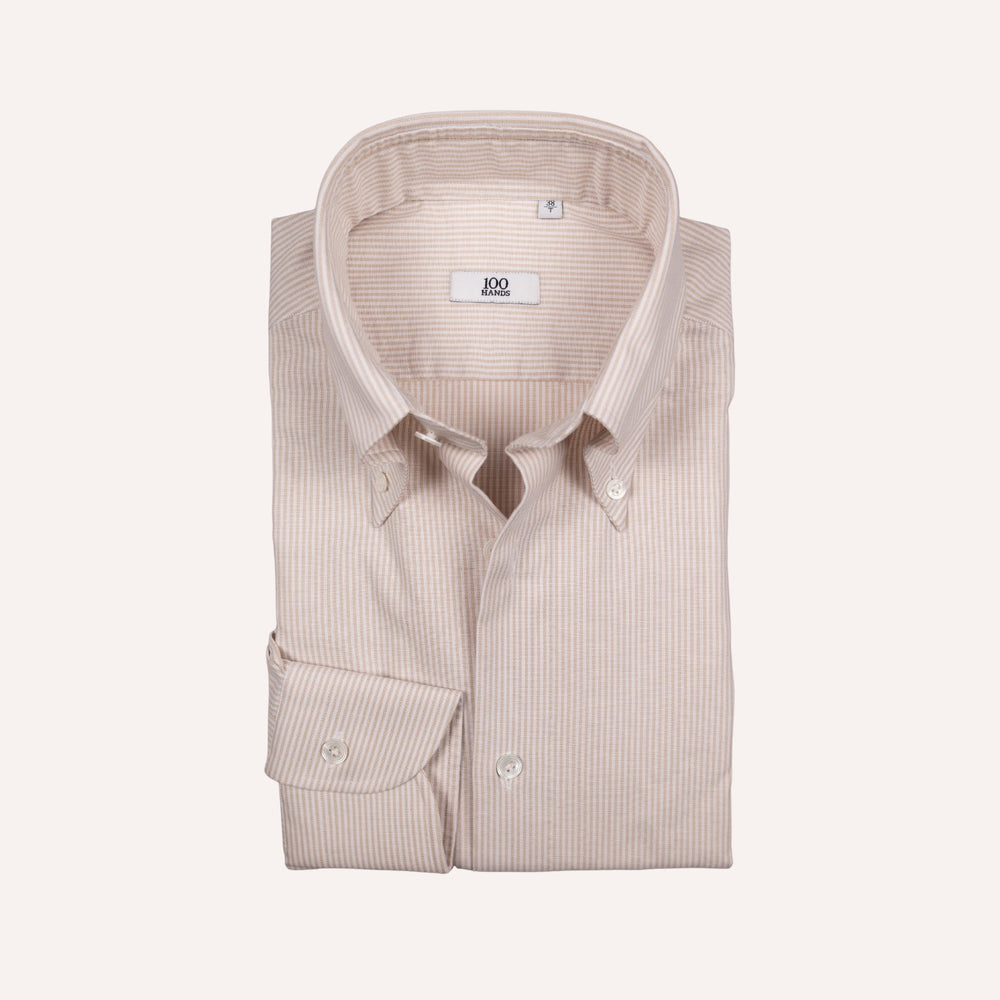 White & Taupe Button Down Oxford Shirt - Tailored Fit