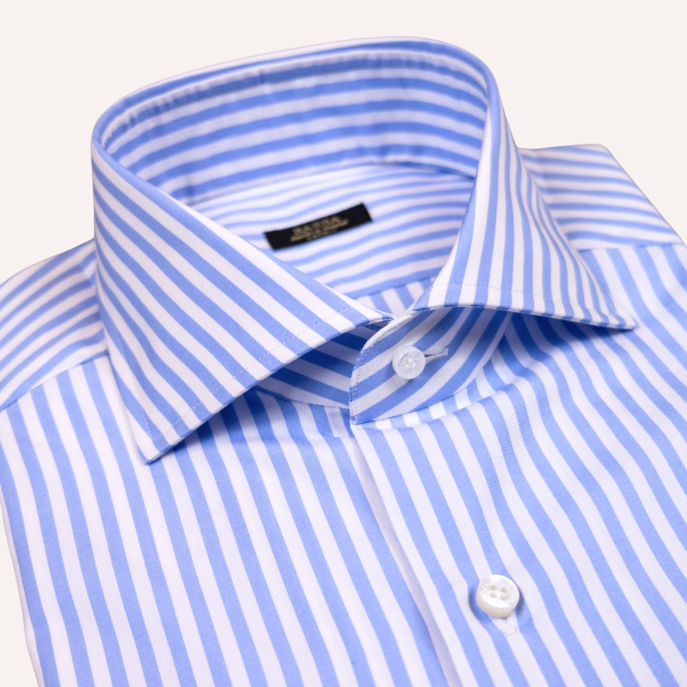 Blue White Striped Slim Fit Cut Away Shirt