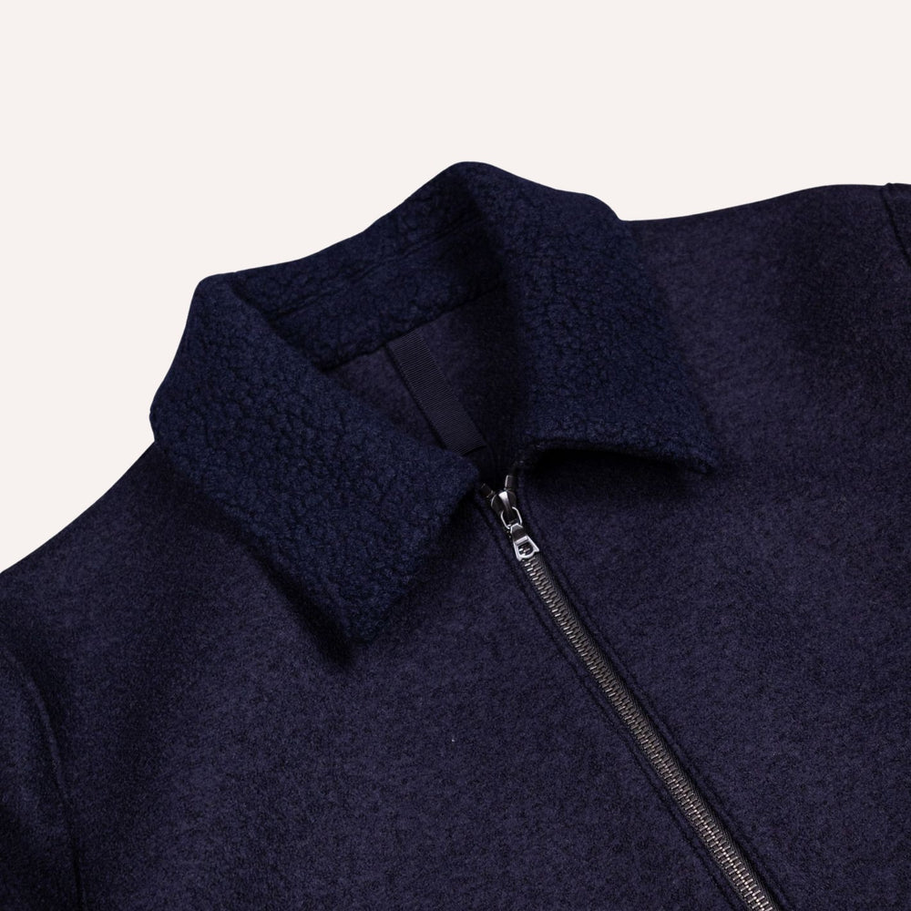 Navy Pressed Wool Bouclé Collar Golf Jacket