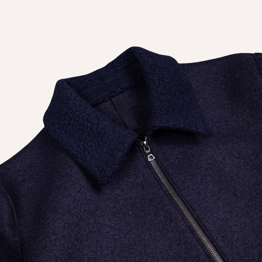 Navy Pressed Wool Bouclé Collar Golf Jacket