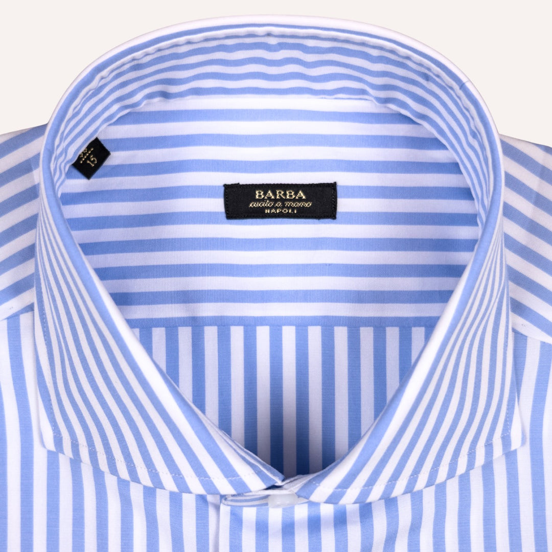 Blue White Striped Slim Fit Cut Away Shirt