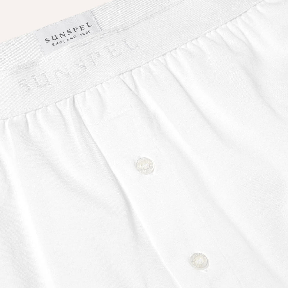 White Superfine Cotton Two‑Button Boxer Briefs