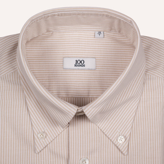 White & Taupe Button Down Oxford Shirt - Tailored Fit