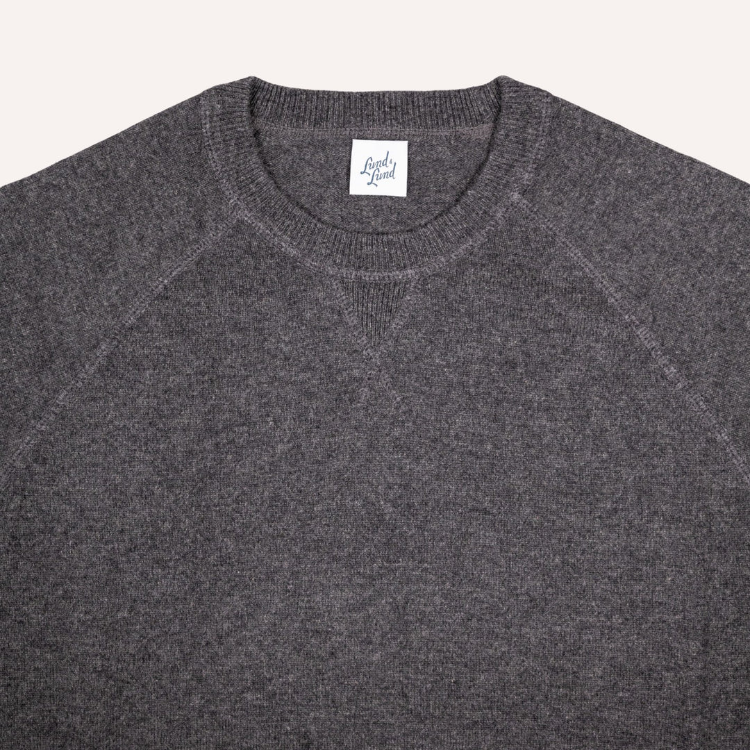 Dark Grey Raglan Cashmere Crewneck Sweater