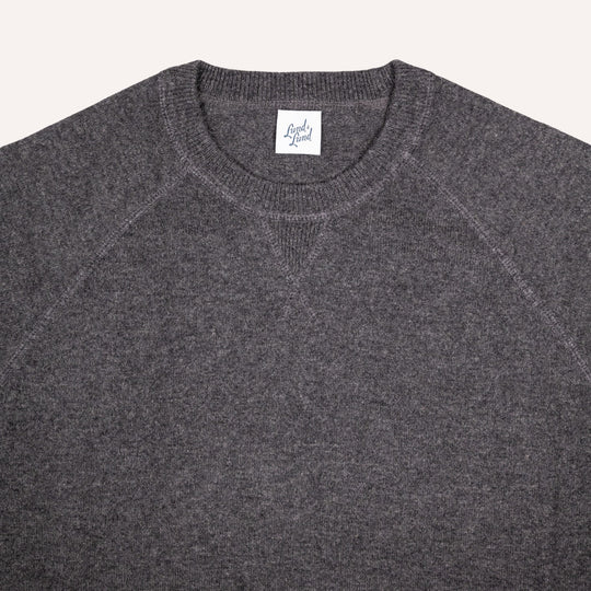 Dark Grey Raglan Cashmere Crewneck Sweater
