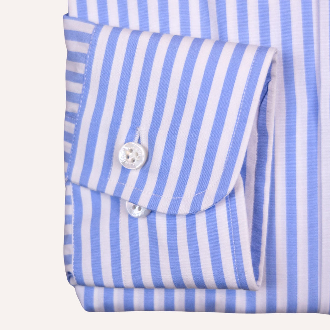 Blue White Striped Slim Fit Cut Away Shirt