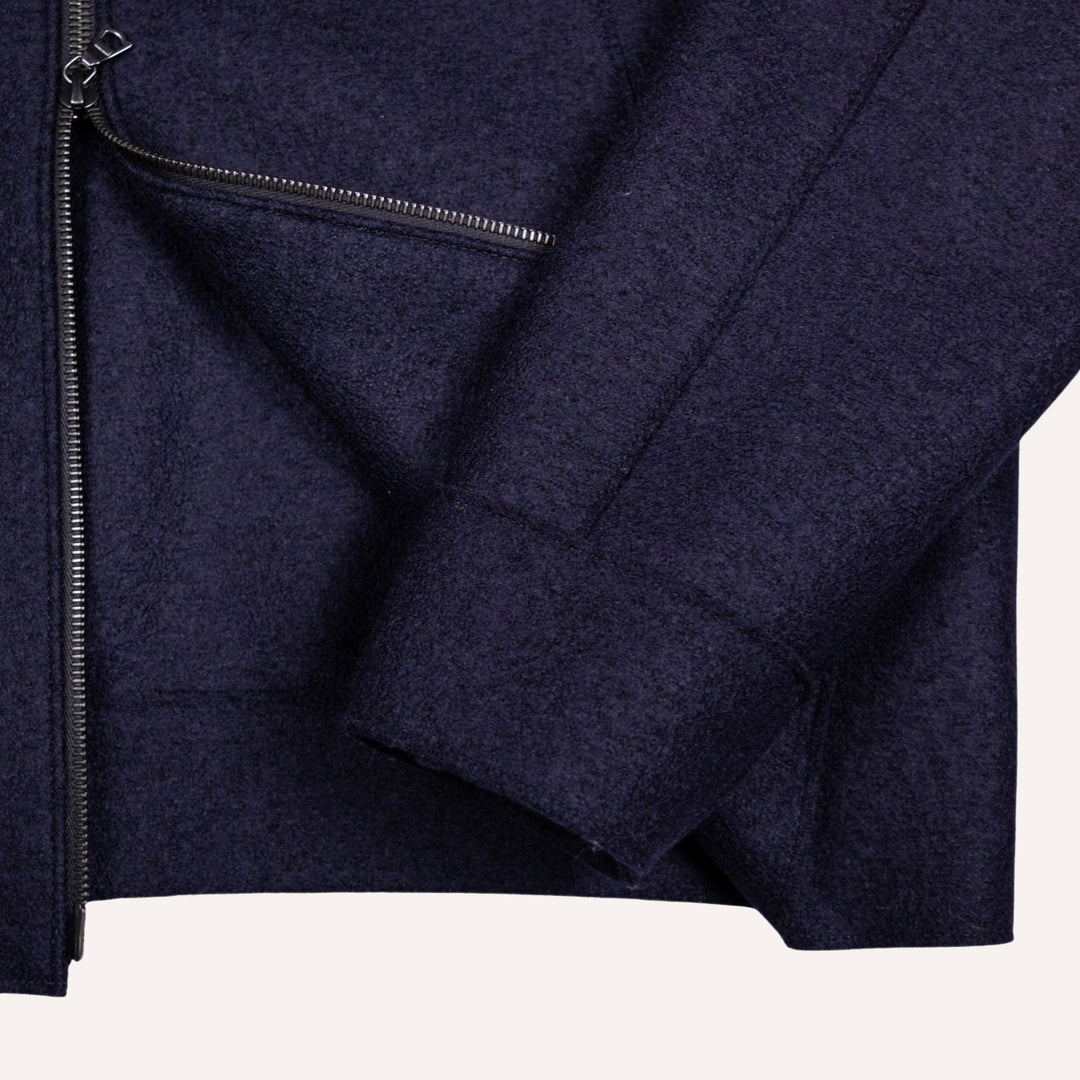 Navy Pressed Wool Bouclé Collar Golf Jacket