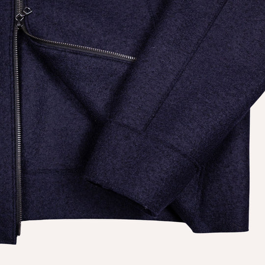 Navy Pressed Wool Bouclé Collar Golf Jacket