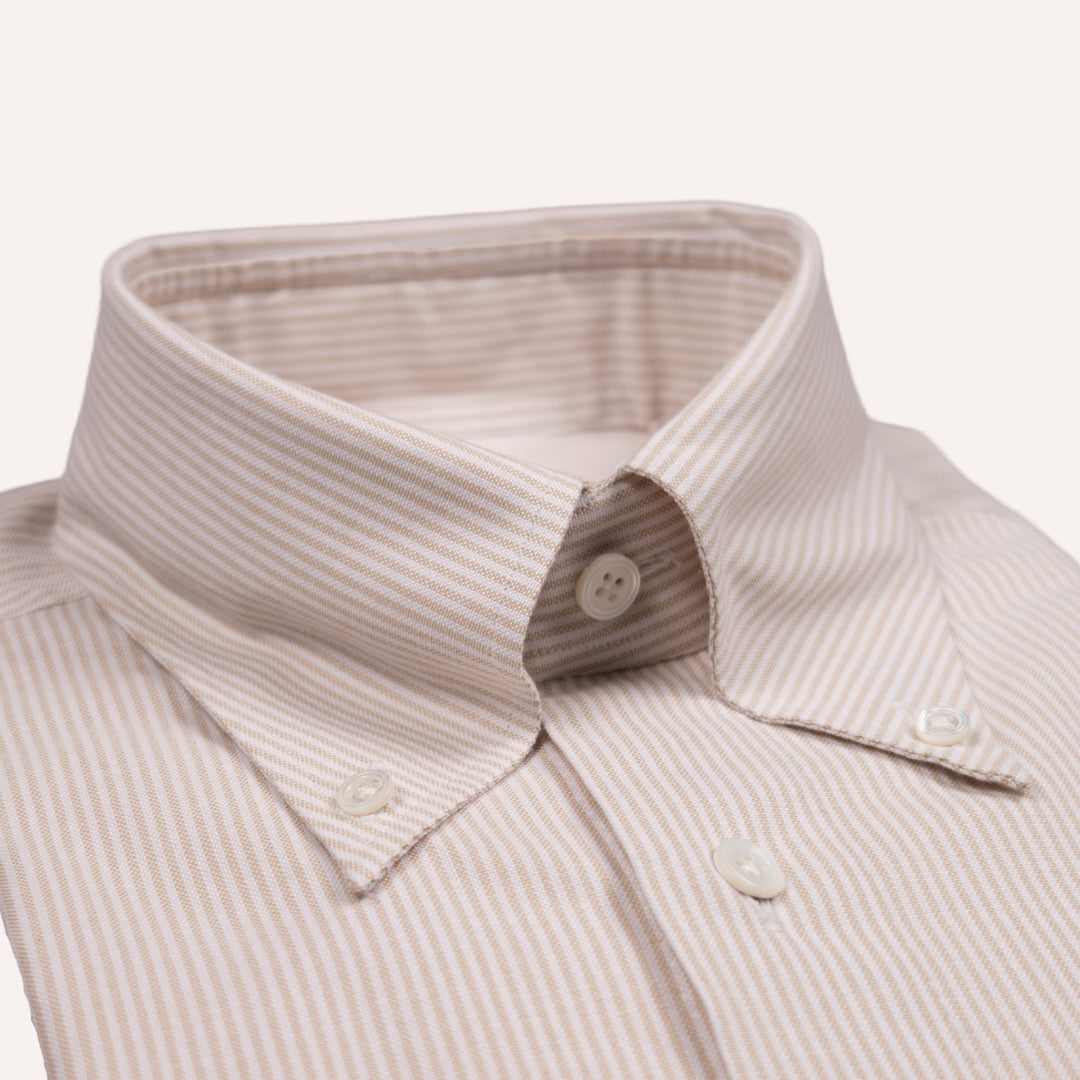 White & Taupe Button Down Oxford Shirt - Tailored Fit
