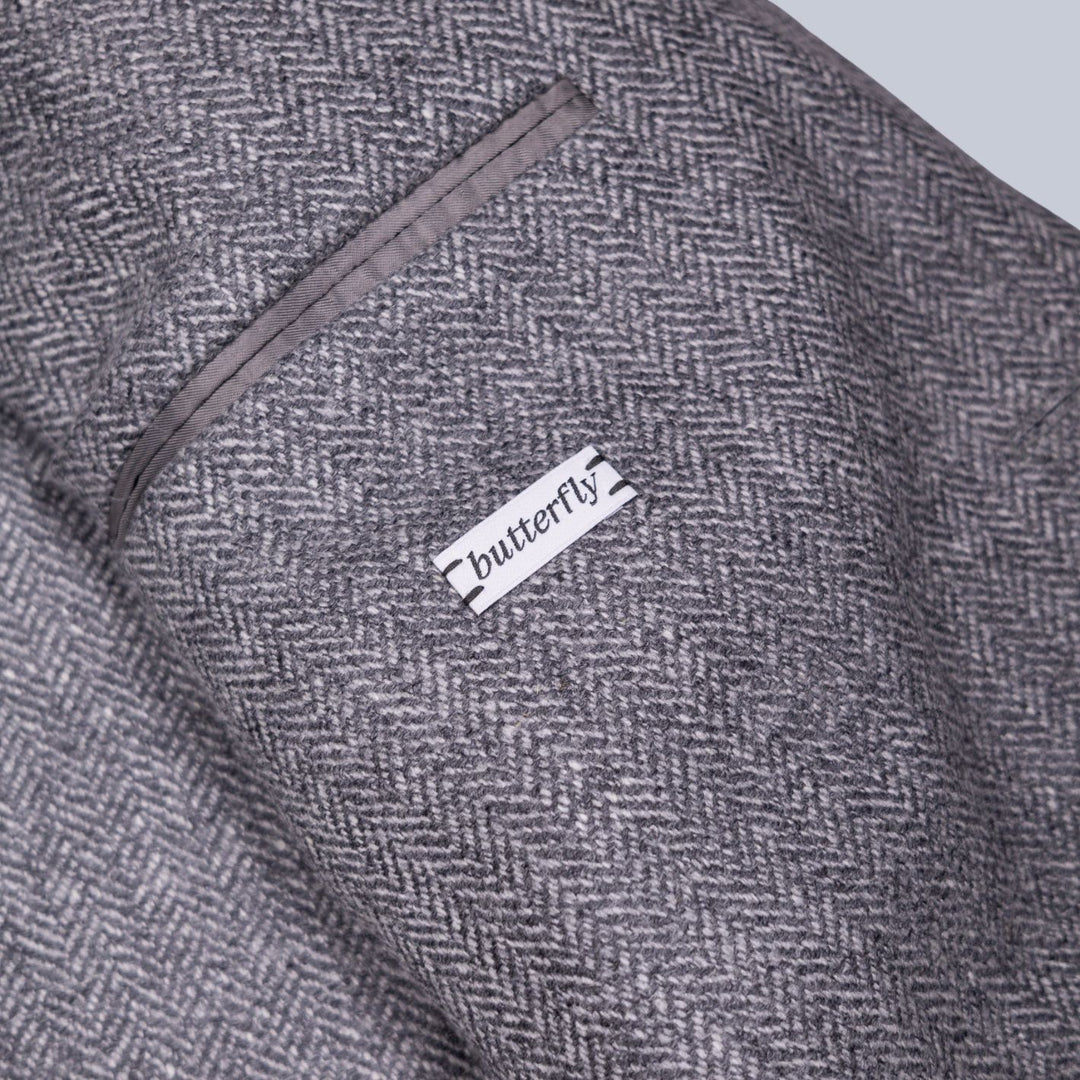 Grey Wool Herringbone Butterfly Blazer