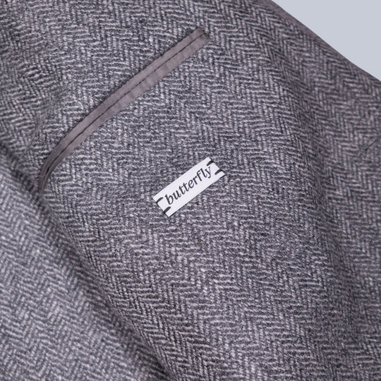 Grey Wool Herringbone Butterfly Blazer