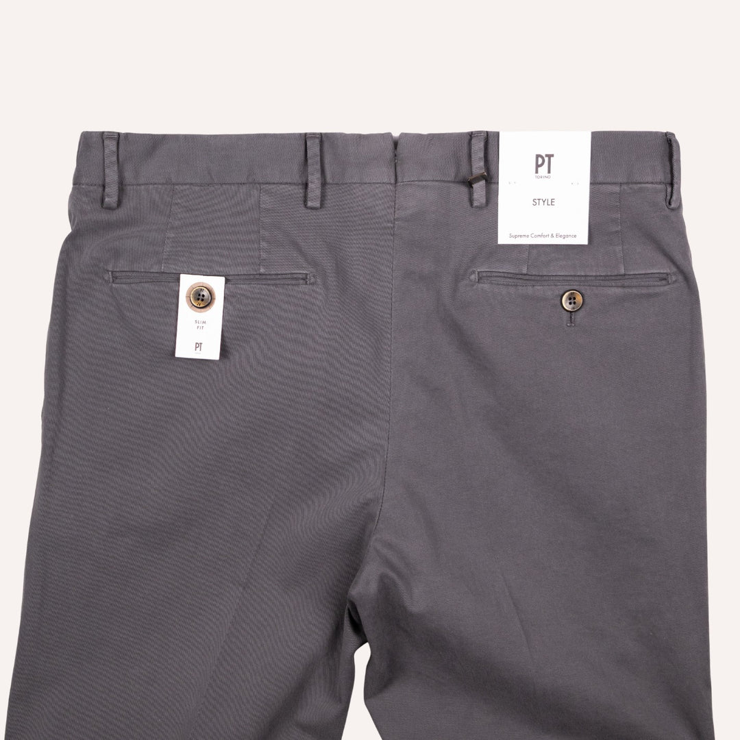 Washed Anthracite Grey Stretch Gabardine Trousers
