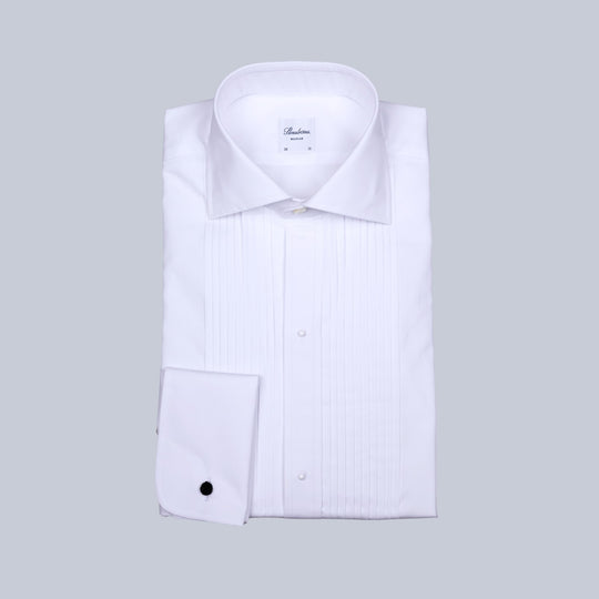 White Pleated Front Regular Fit Tuxedo Shirt