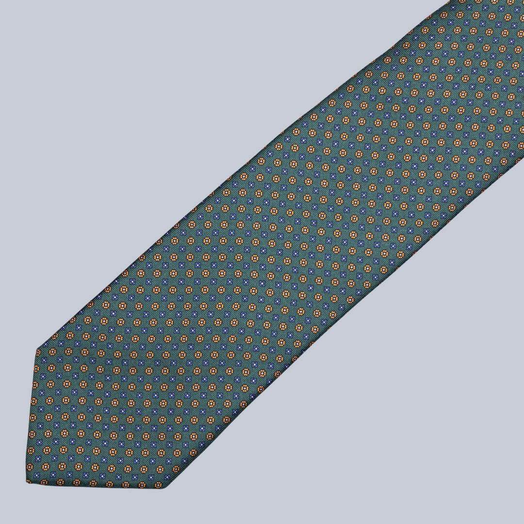 Forrest Green Gold & Blue Micro Geometric Pattern Tie