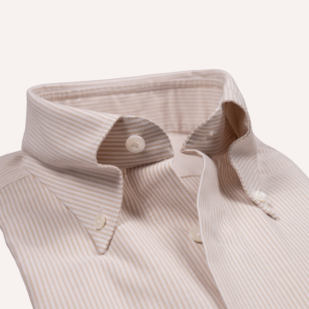 White & Taupe Button Down Oxford Shirt - Tailored Fit