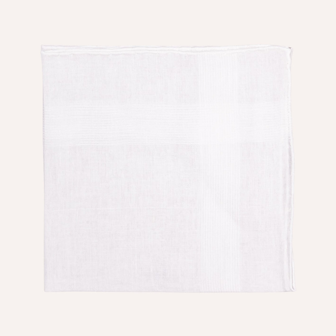 White Small Stripes Cotton Linen Pocket Square