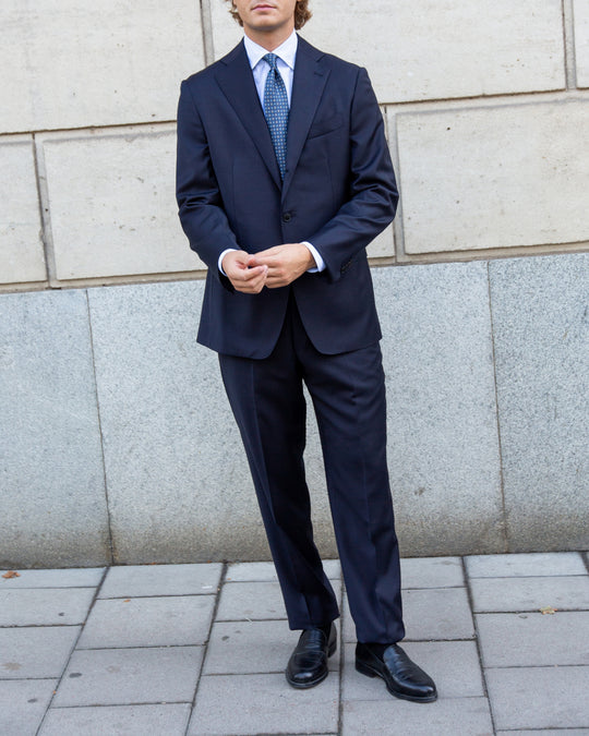 Navy  S120 Twill Wool Suit - Black Line